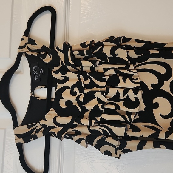 Enfocus Petite Women's Tan and Black Sleeveless Ikat Print Dress Size 6P - Picture 5 of 10